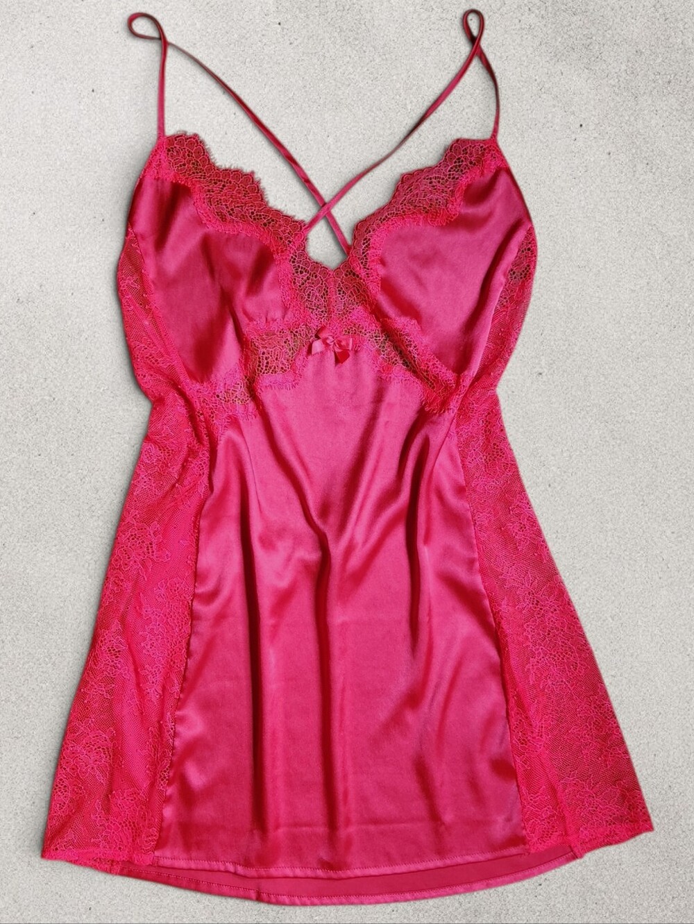 Victoria's Secret Deep Pink Satin And Lace Chemise Slip